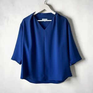 Perlavera Womens Silvia Blouse Size XL Royal Blue Polyester Minimalist Chic